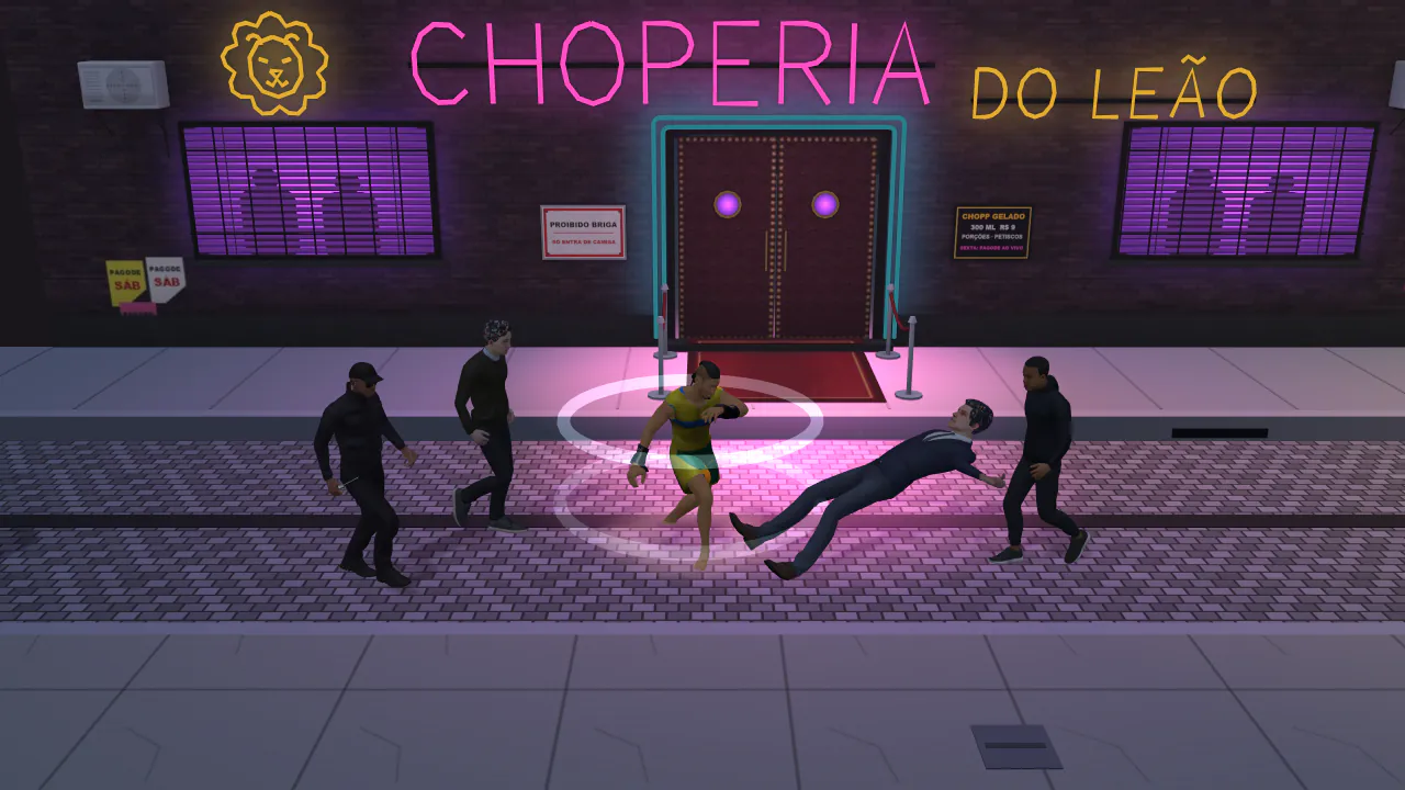 Kaique acerta o Leão de Chácara na frente da Choperia do Leão, no Beco da Feira, à noite